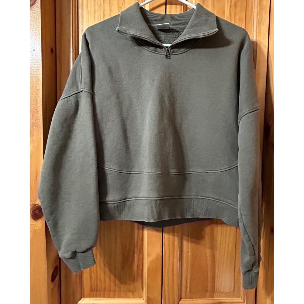 Outdoor Voices Pickup Green Cropped Half-Zip Sweatshirt Large Athleisure